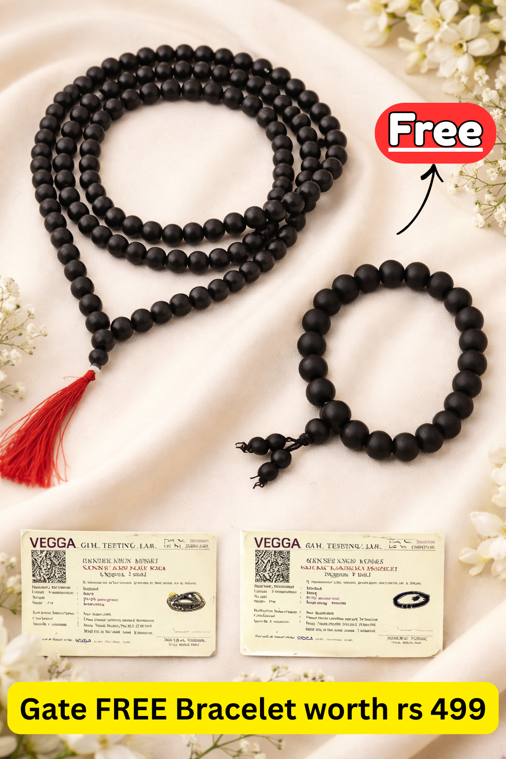 Original Karungali Malai 108-Beads Ebony Wood with Govt. Certified