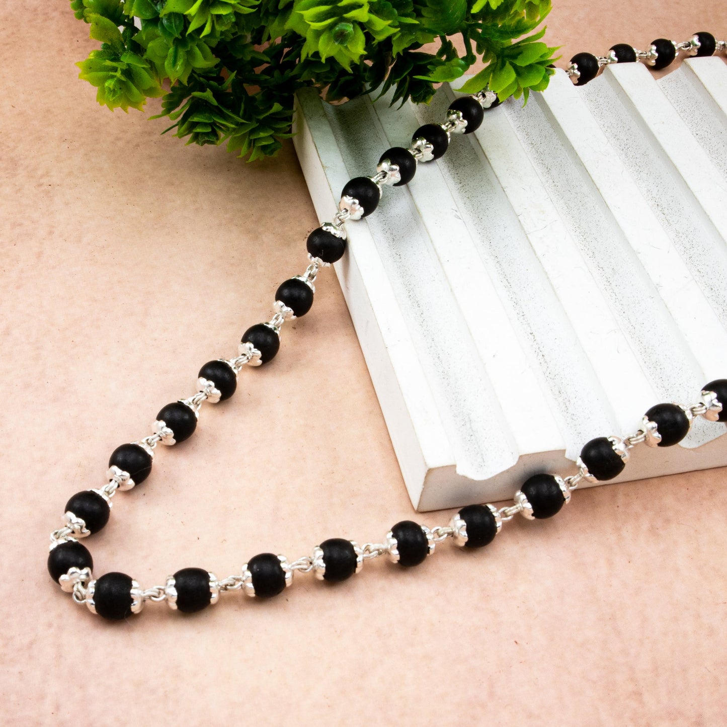 silver cap Original Karungali Mala Ebony Wood with Govt. Certified