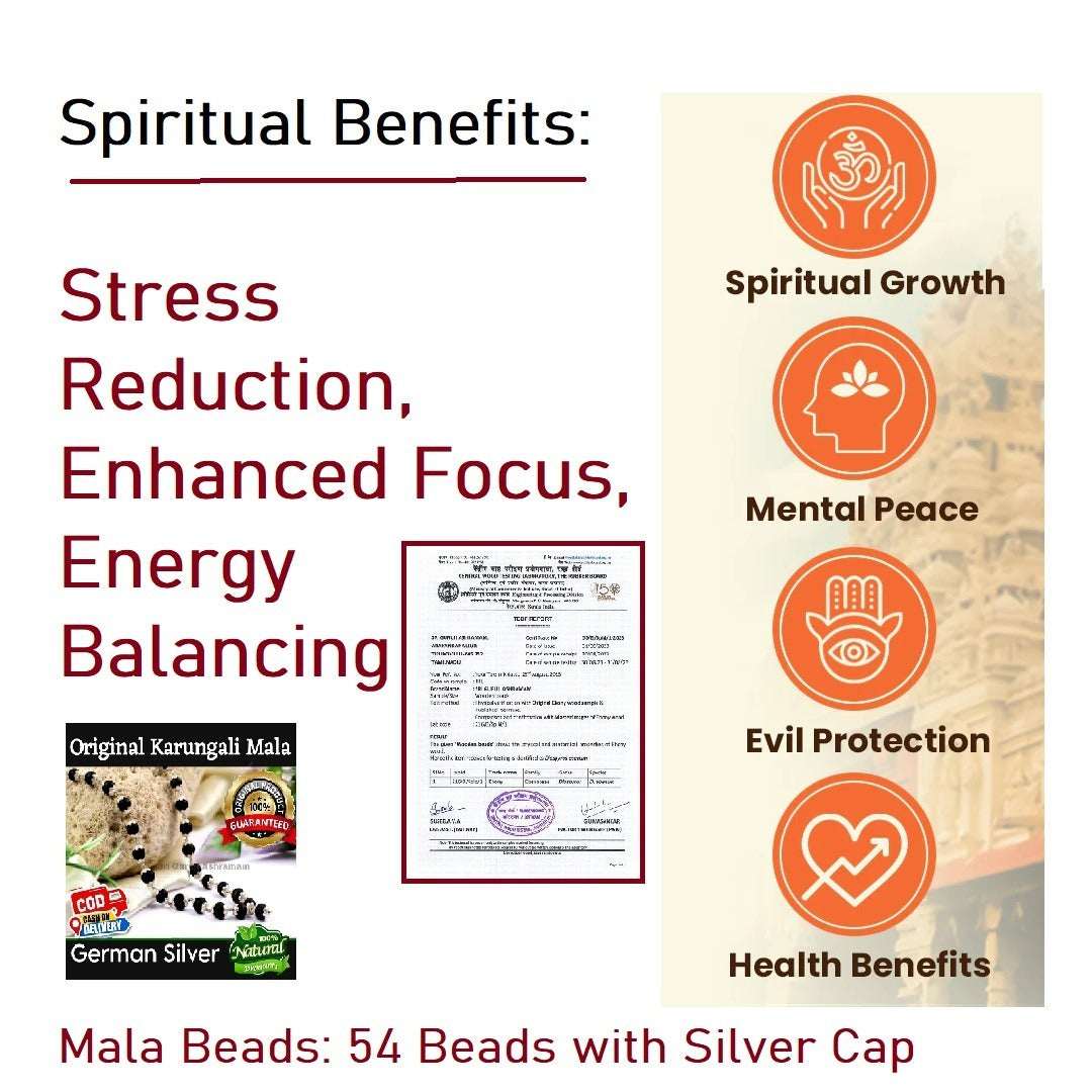 silver cap Original Karungali Mala Ebony Wood with Govt. Certified