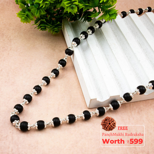 silver cap Original Karungali Mala Ebony Wood with Govt. Certified