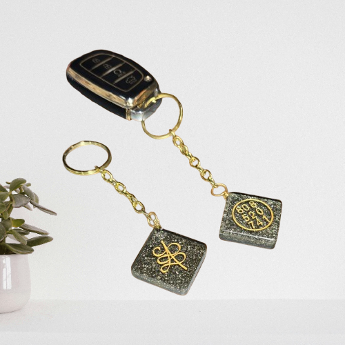 Pyrite Keychain with Zibu Symbol
